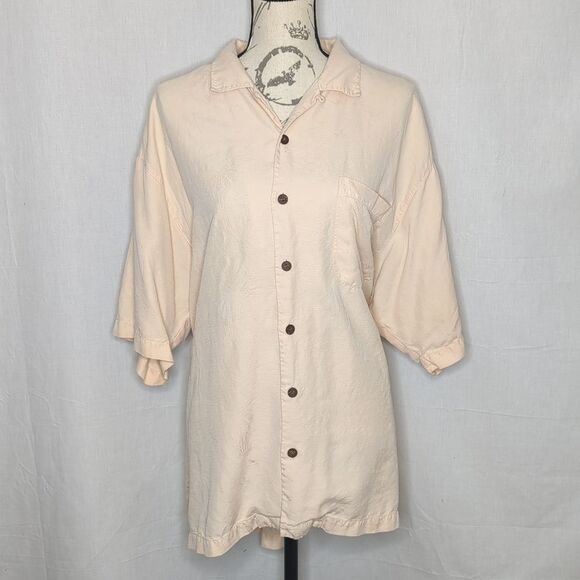 Tommy Bahama Peach Button Up Shirt w/ Palm Trees Size Large EUC - Picture 1 of 3
